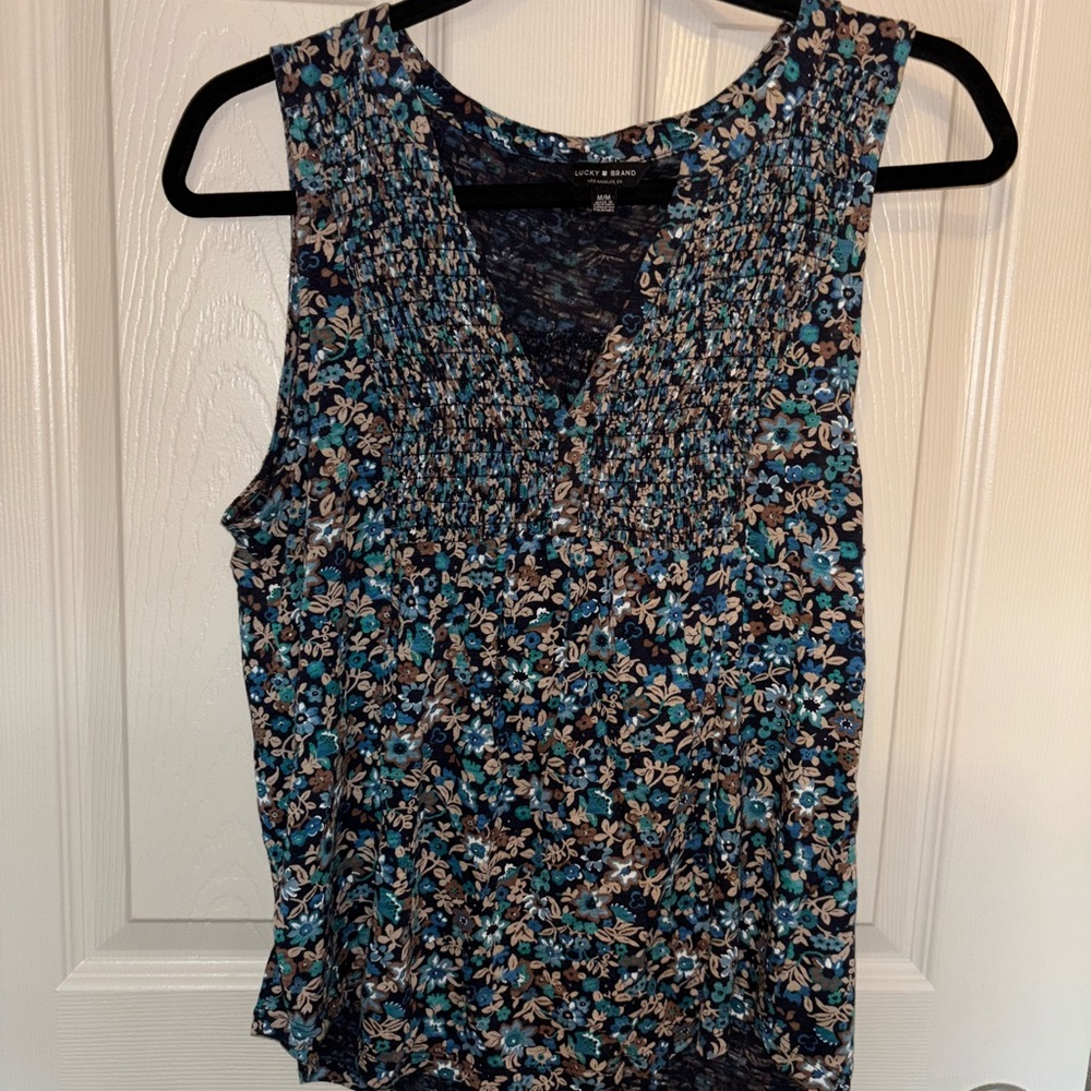 Lucky Brand Floral Sleeveless Blouse - Blue and Black